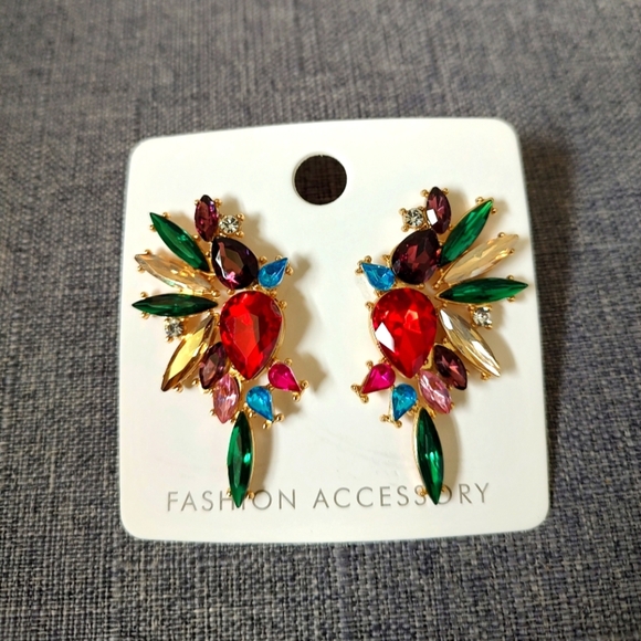 Multicolor Rhinestone wings earrings - Picture 2 of 3